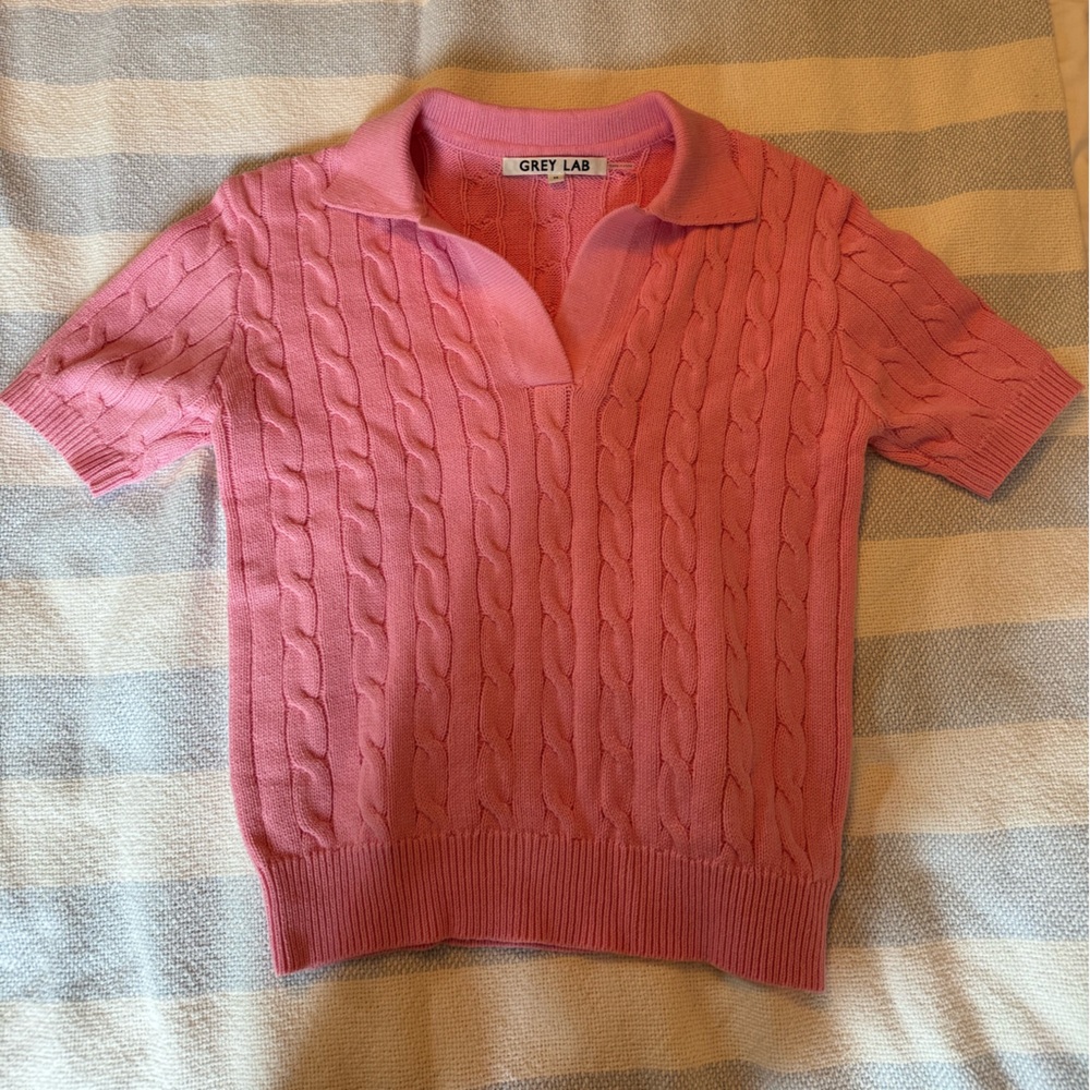 Pink Cable Knit Sweater Polo
